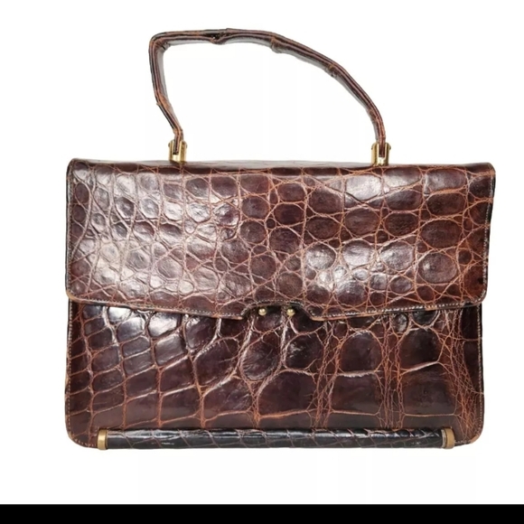 Vintage 30s 40s Brown Alligator Crocodile Handbag Bag Classic Party Elegant